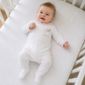 Sweet St Nick Applique Baby's First Christmas Ruffle Footie - Pink