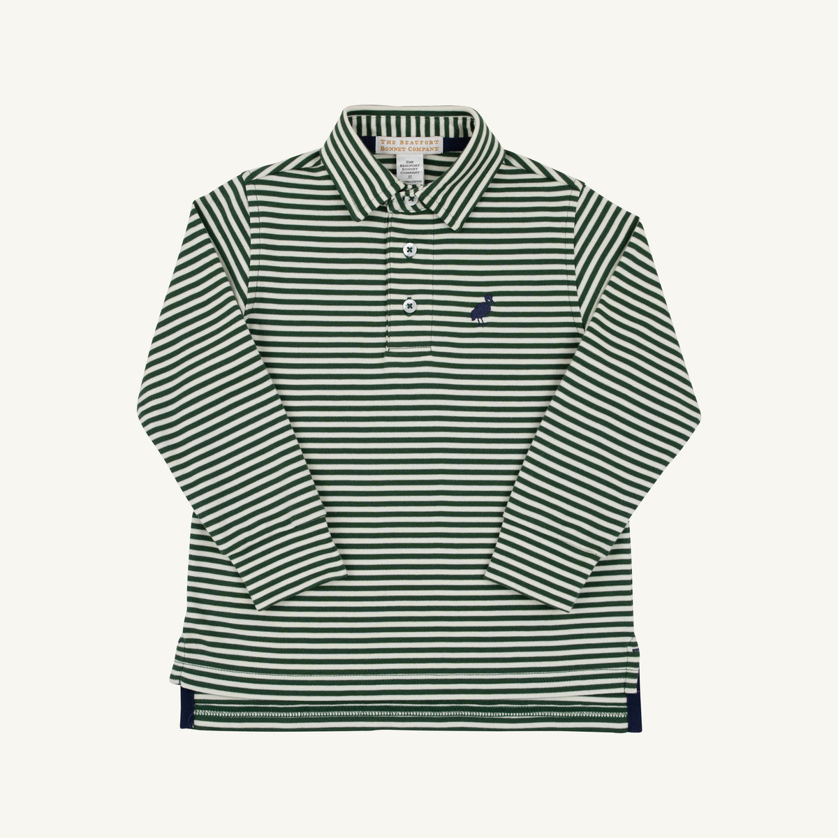 The Beaufort Bonnet Company- Long Sleeve Prim & Proper Polo- Green Stripe