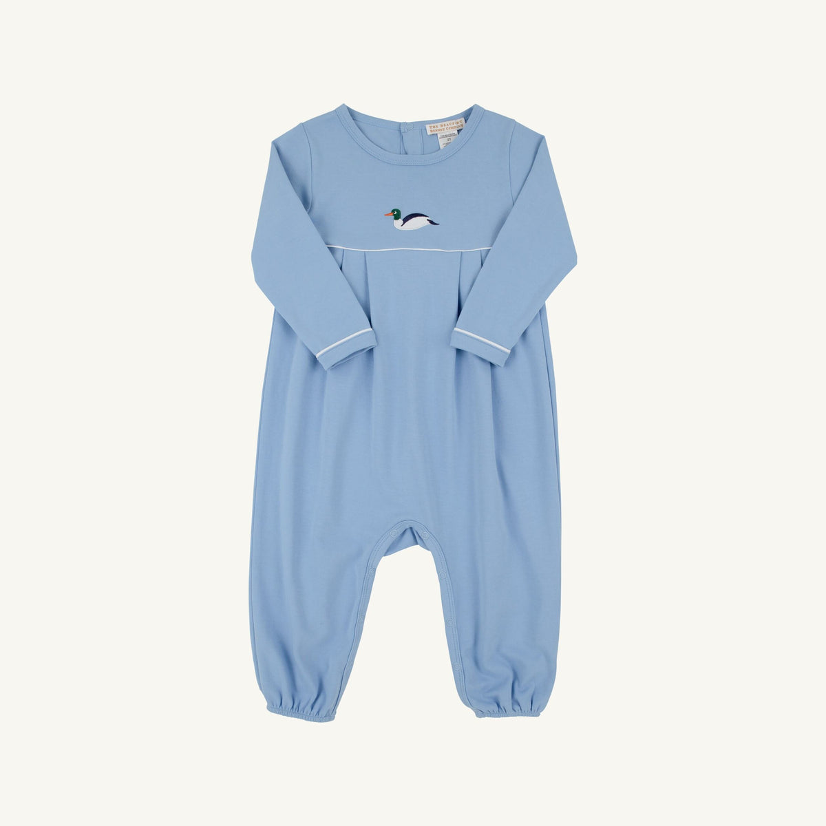 The Beaufort Bonnet Company- Long Sleeve Bradford Romper- Sarasota Sky with Duck